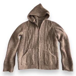 Authentic Chamula Mexico 100% Wool Hooded Sweater Cardigan Full Zip Gray Unisex